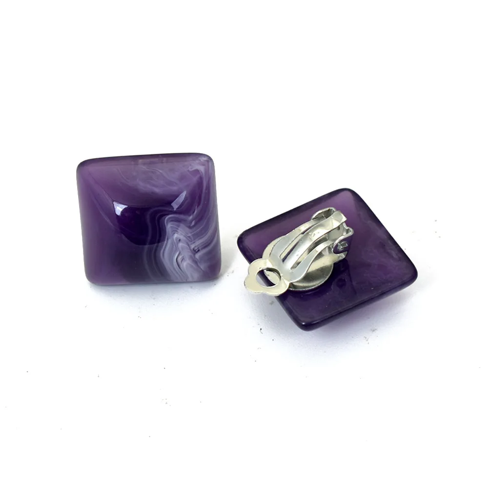 Разноцветные серьги из смолы большие Геометрические Квадратные клипсы для