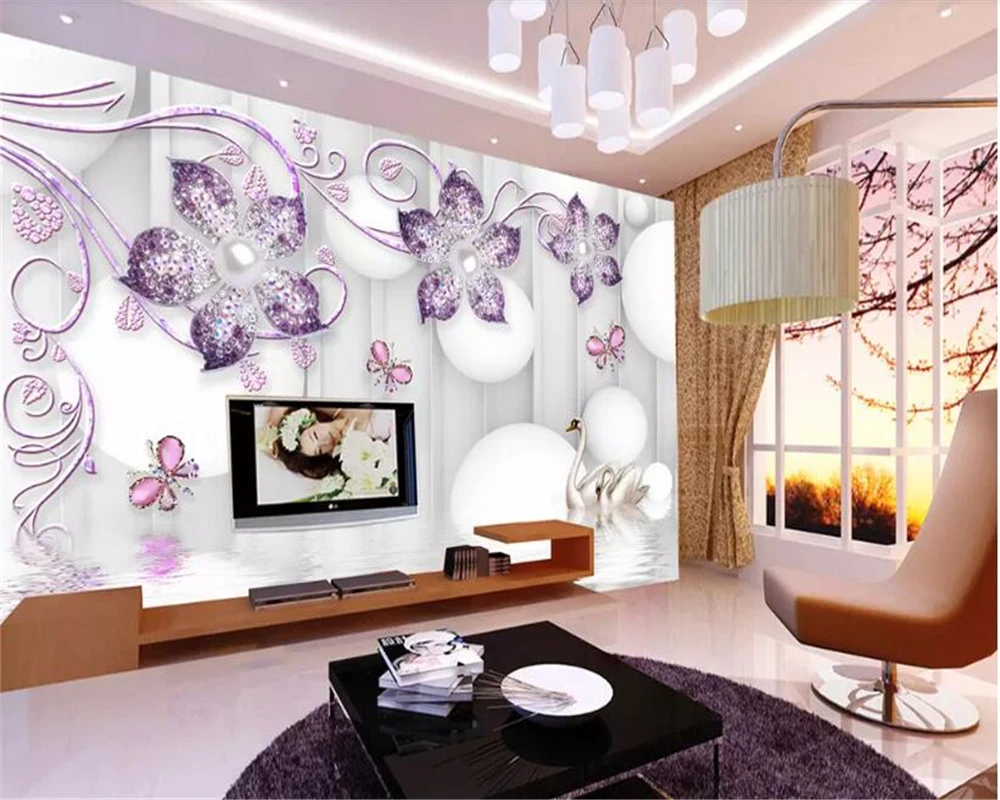 Виниловые обои beibehang для гостиной настенные 3D с изображением цветов лозы лебедя