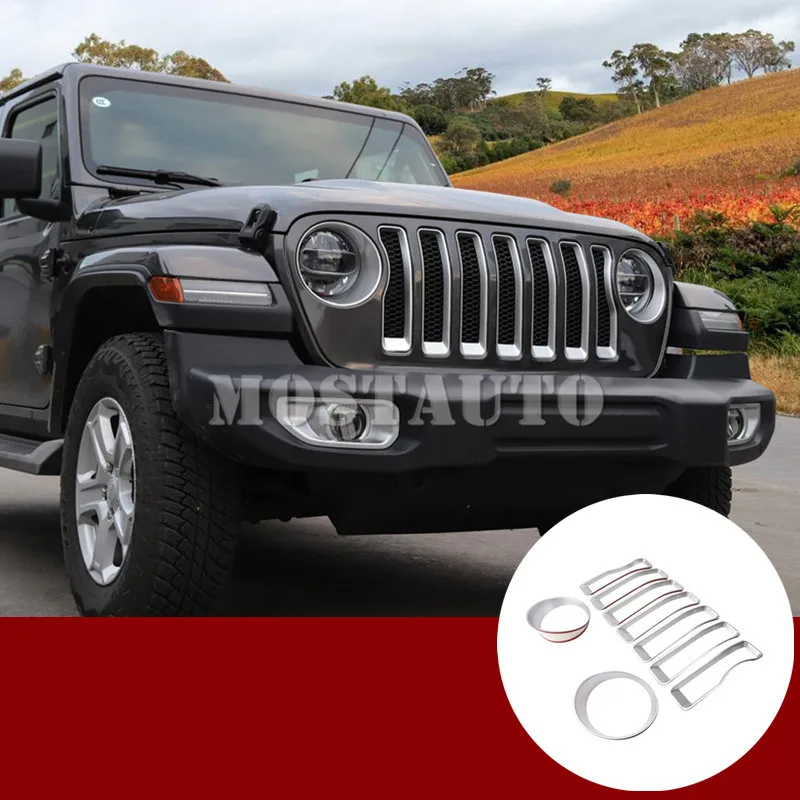 Для Jeep Wrangler JL 2018 2019 ABS передняя решетка и Накладка для фар 9 шт.