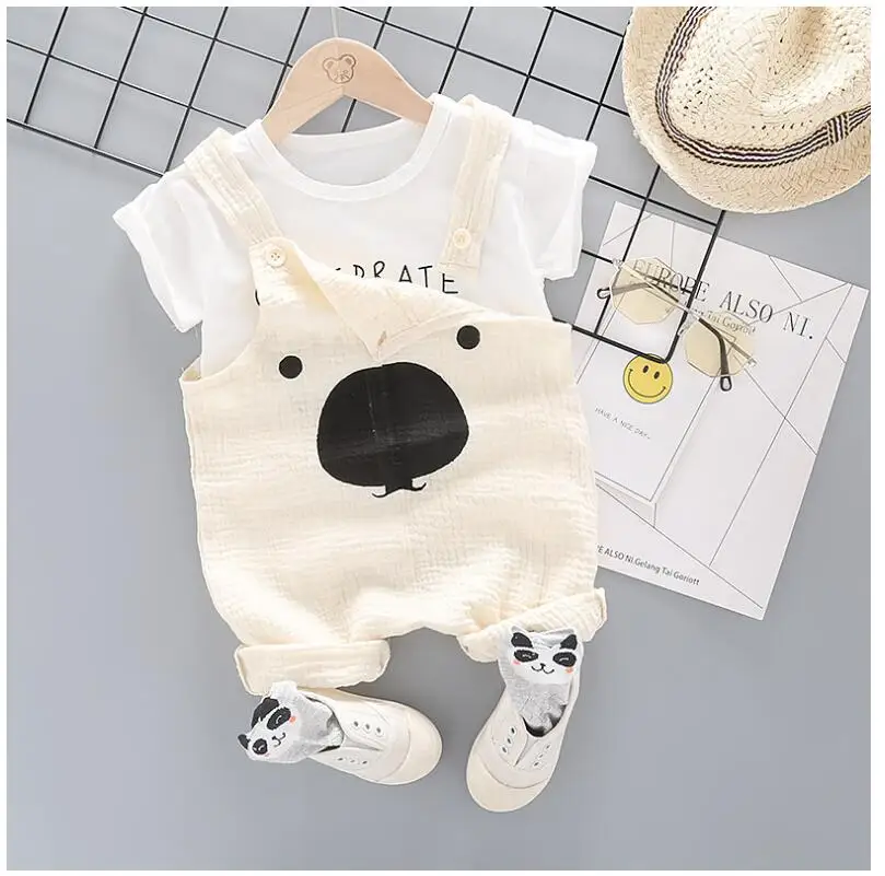 2019 Summer Baby Boy Girl Clothing Sets Infant Toddler Clothes Suits Letter T Shirt Strap Shorts Kids Children | Детская одежда и
