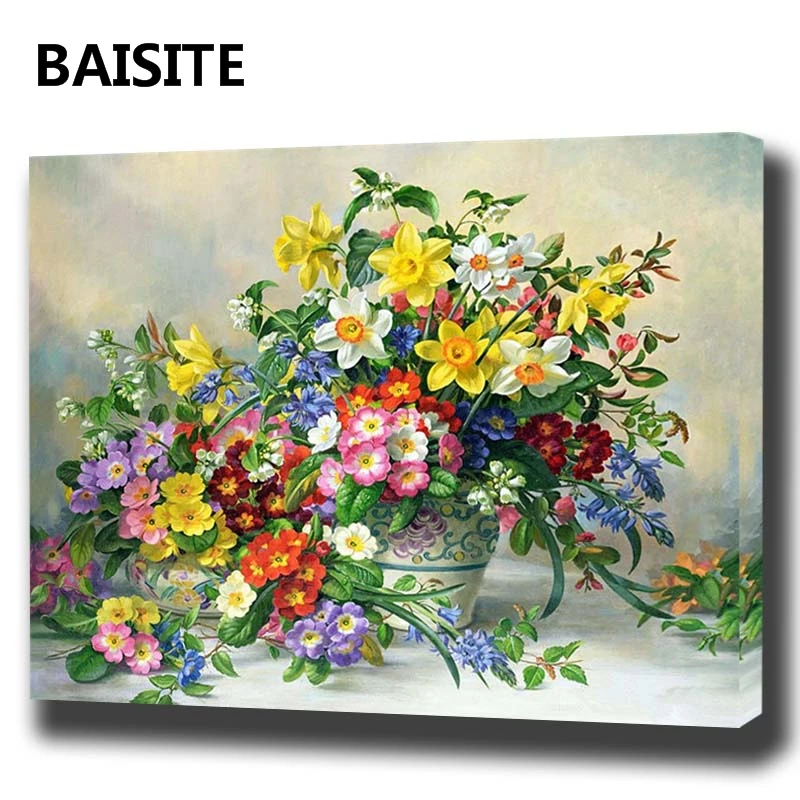 Картина маслом по номерам BAISITE сделай сам в рамке на холсте с животными для