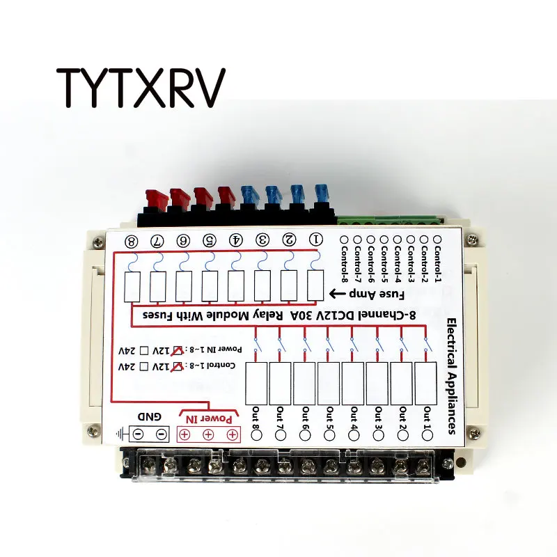 

8-канальный релейный модуль TYTXRV 12 в 30 А постоянного тока с предохранителями, запатентованные аксессуары для фургонов, автофургонов