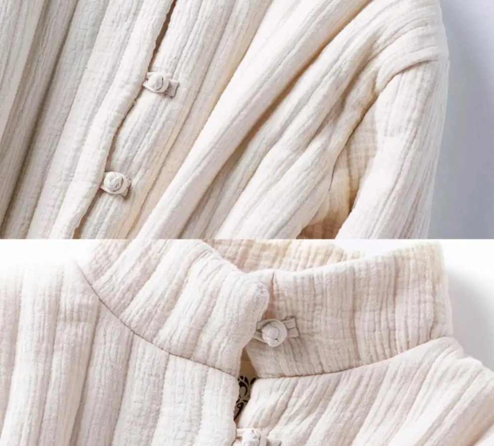 

Original Chinese Style Stand Collar Buckle Cotton Linen Jacquard Women's Autumn Winter Padded Floral Lining Outerwear Vintage