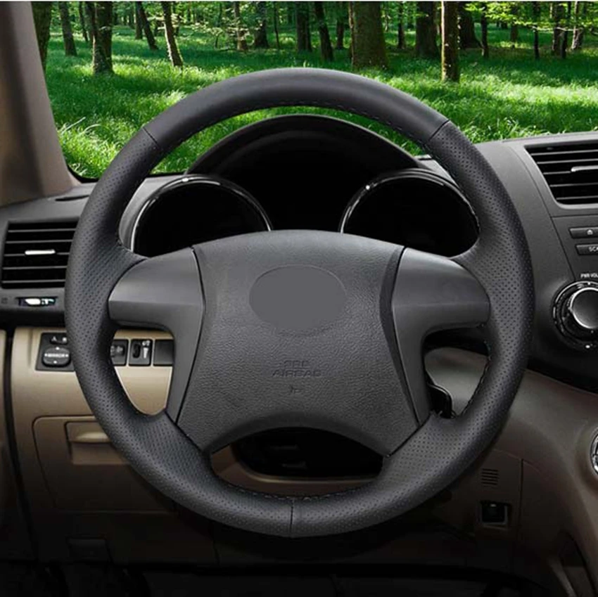 Чехол рулевого колеса автомобиля из искусственной кожи черного цвета для Toyota