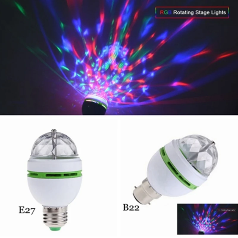 Мини 3 Вт красочные Авто вращающийся RGB светодиодные лампы сценический свет E27/B22