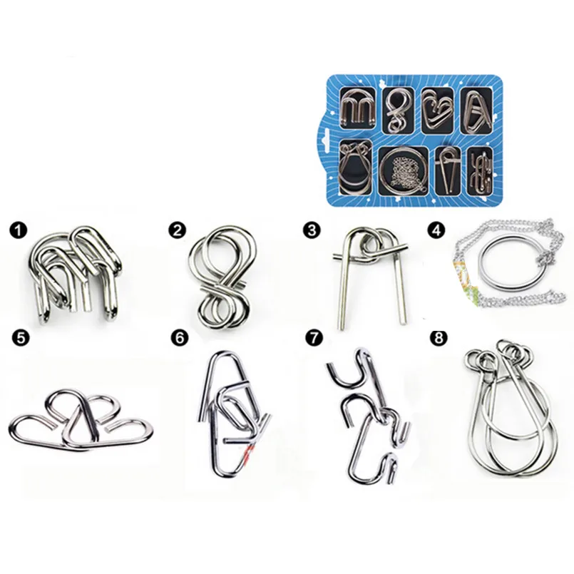 8 шт./компл. IQ металлическая головоломка игра игрушки Новогодние подарки для