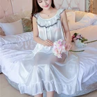 Пижама женская атласная без рукавов, пикантная кружевная ночная рубашка макси с принтом, ночная рубашка, Размер 4XL, на лето