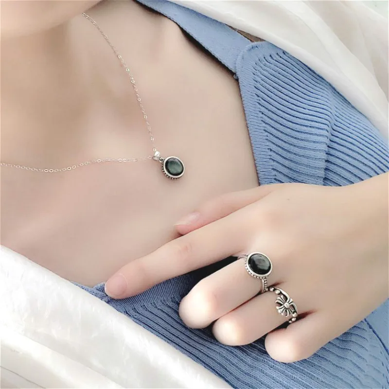 Форзац, 925 пробы, серебряные серьги для женщин, ожерелья и кулоны, натуральный черный корпус, бирюза, вечерние кольца, ювелирные наборы