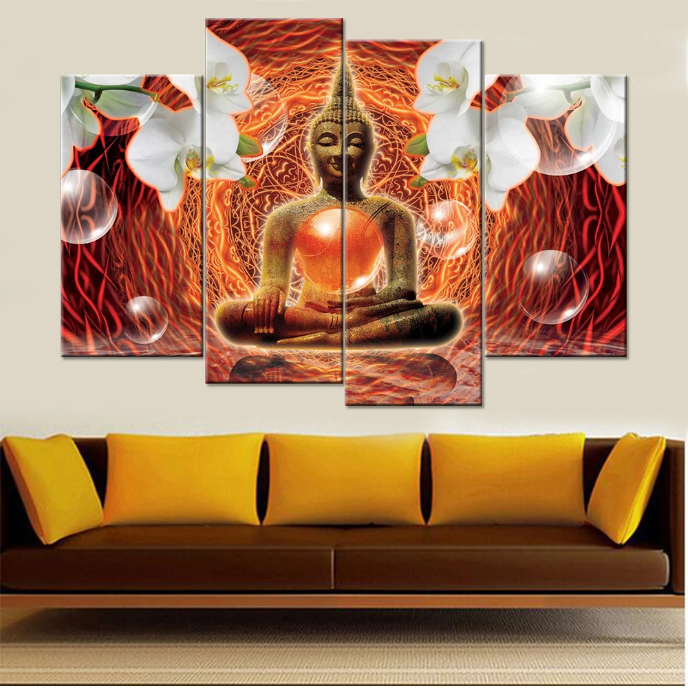 Canvas Art Printed Modern Wall Pictures Buddhist Zen Flower Modular Hd Decoration Living Room Framework Painting Poster | Дом и сад