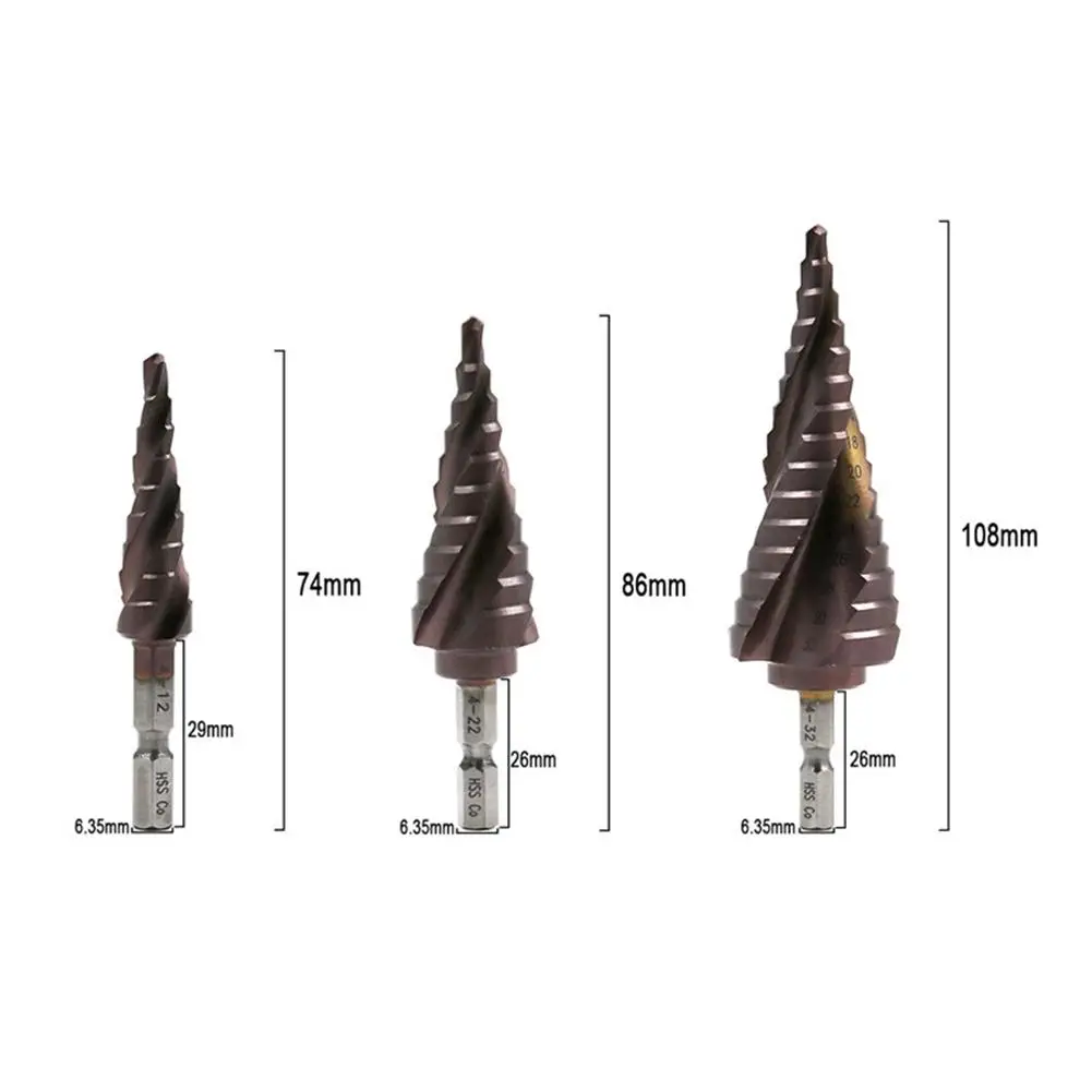 

1pcs Three-blade Hex Shank With Cobalt Spiral Groove Stainless Steel Step Drill