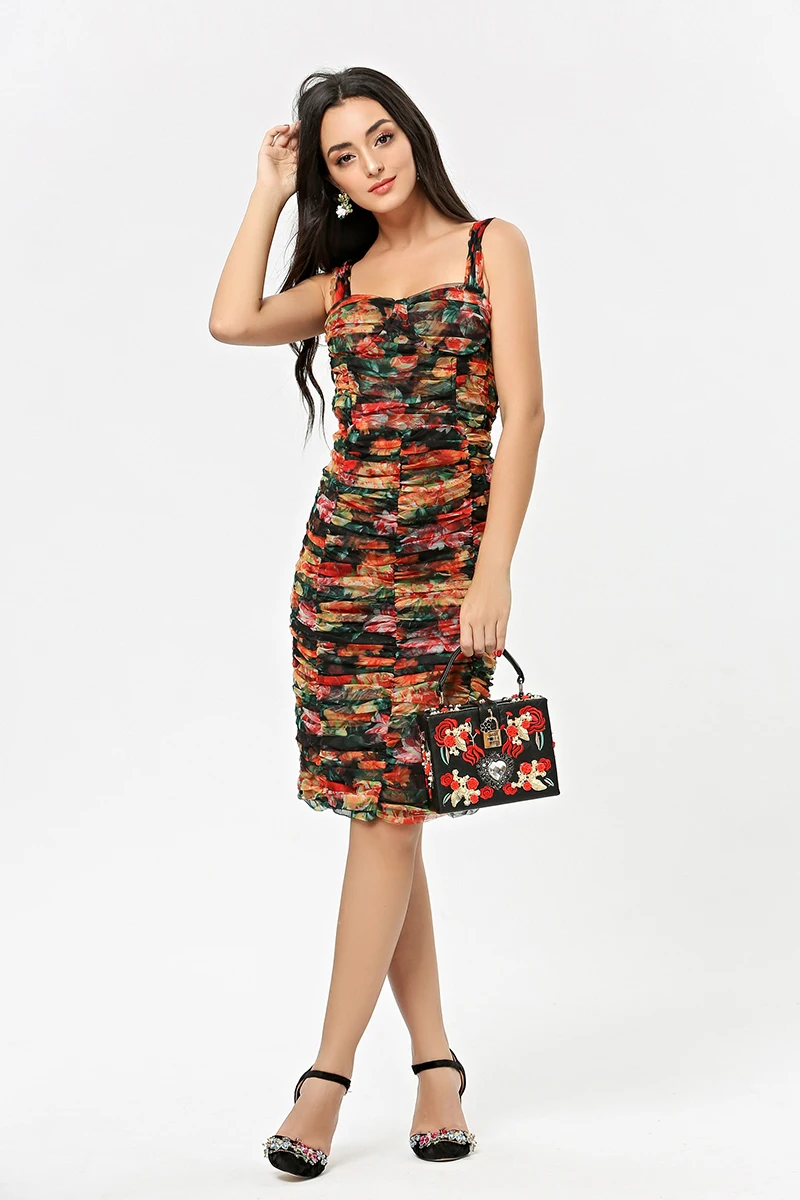 

MIUXIMAO Top Quality 2019 Newest Fall Casual Dress Fashion Sleeveless Red Rose Flower Print Eleghant Dress Women vestidos