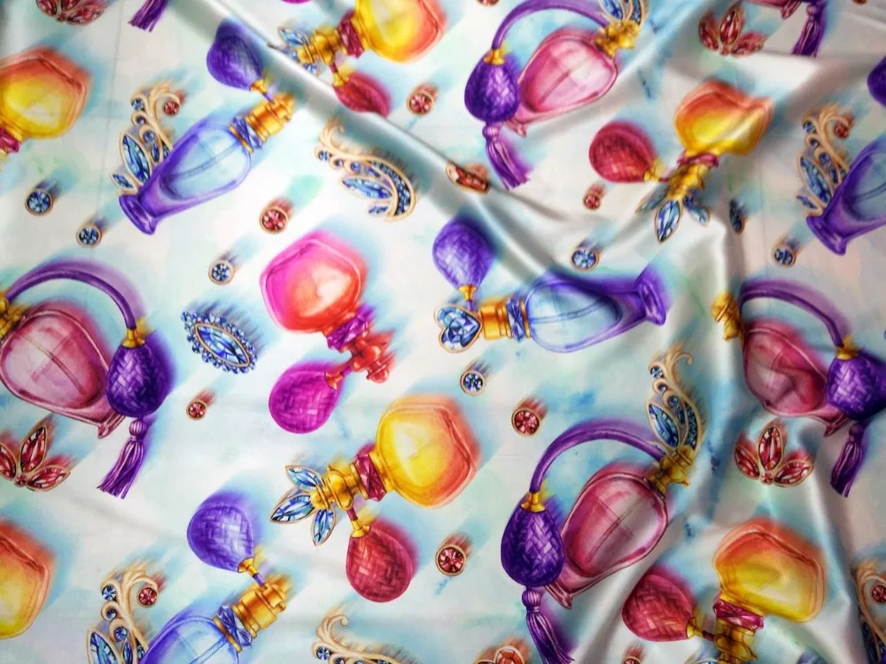 

2021 Fashion Super High-end France Digital Flowers Printed Heavy Stretchy Natural Silk Fabric Quilt Fabrics Woven Tissus Telas