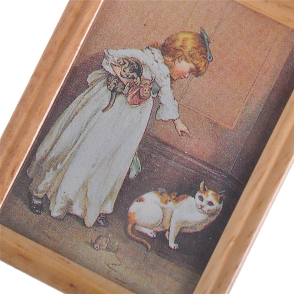 

Resin Frame Girl and Cat Mural Wall Painting Dollhouse Miniature 1:12 Classic Toys Dollhouse Picture Decoration New Arrivals