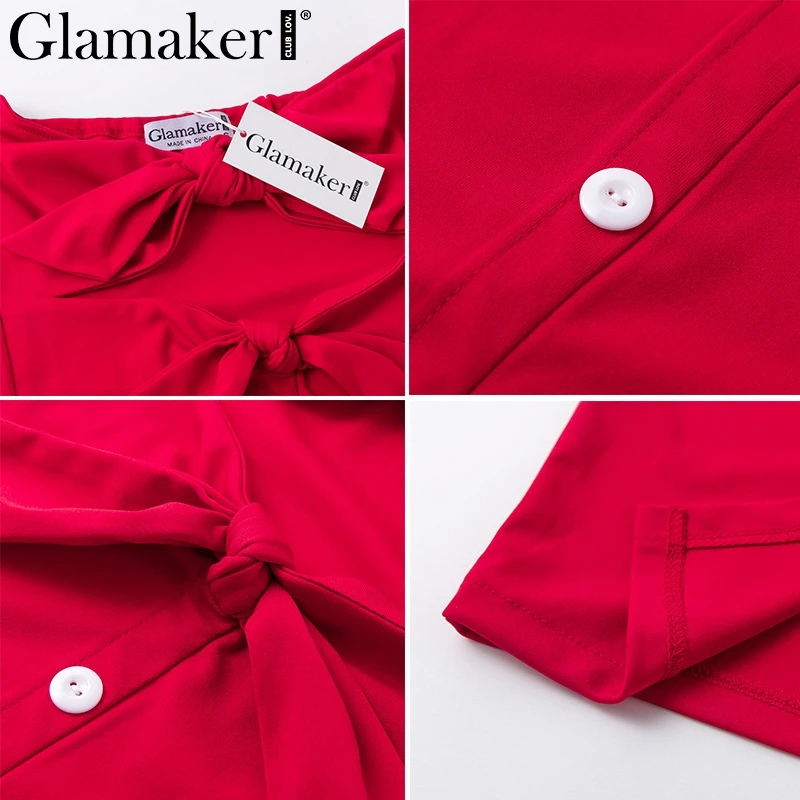 Glamaker, сексуальное женское платье без бретелек, с вырезом, с красным бантом, с разрезом, миди, вечерние, облегающее платье, элегантное, черное, для клуба, на пуговицах, короткое платье