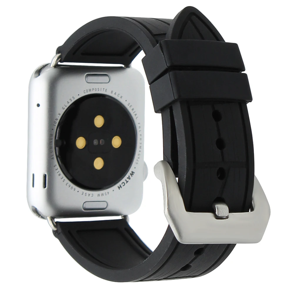 Ремешок силиконовый резиновый для iWatch Apple Watch 38 мм 42 черный браслет с застежкой
