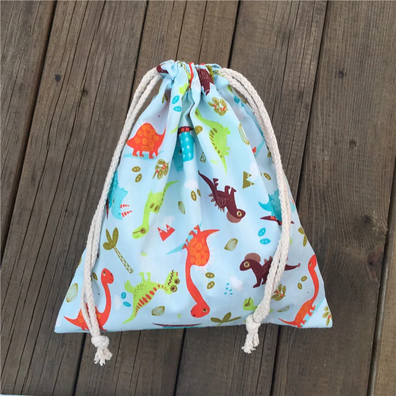 YILE 1pc Cotton Drawstring Pouch Party Gift Bag Home Print Color Dinosaur Light Blue YL04 | Багаж и сумки