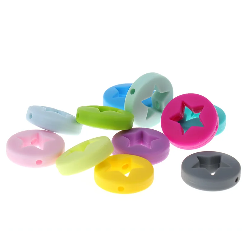 Cuentas de silicona para mordedores de beb&eacute;, cuentas redondas de estrella para morder, regalo de enfermera para ni&ntilde;as, 21MM, 20 piezas-2