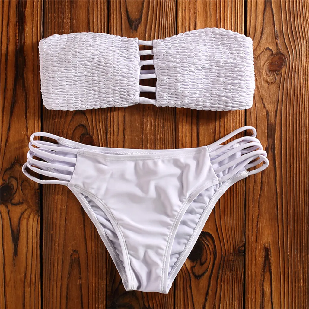 Женский бандажный бандаж из двух частей Одноцветный Белый бикини с низкой талией