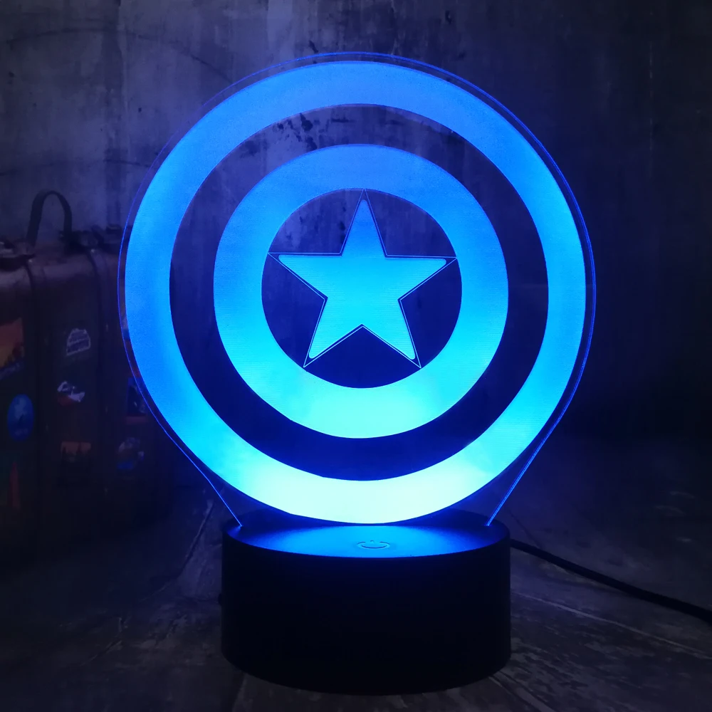 Marvel Legends первые Мстители Капитан Америка Щит 3D Оптическая иллюзия Ночной светильник светодиодный настольная лампа лучший подарок на день рождения игрушки