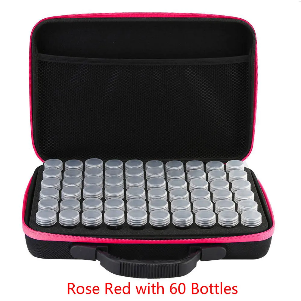 Rose Red w 60 bottle 15/30/60 флакон со стразами картина ящик для хранения с вышивкой алмазов картина контейнер для хранения ювелирных изделий, сумка для переноски, чехол держатель ручная сумка на молнии - Цвет: Rose Red w 60 bottle