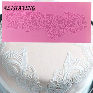 Flower Shape Cake Silicone Mat Sugarcraft Fondant Cake Border Decorating Tools Kitchen Baking Silicone Lace Molds D0248