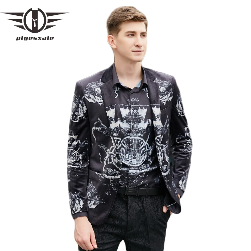 

Plyesxale High Quality Blazer Men 2018 Brand Slim Fit Prom Blazers For Men Sword Animal Mens Printed Blazer Terno Masculino Q440