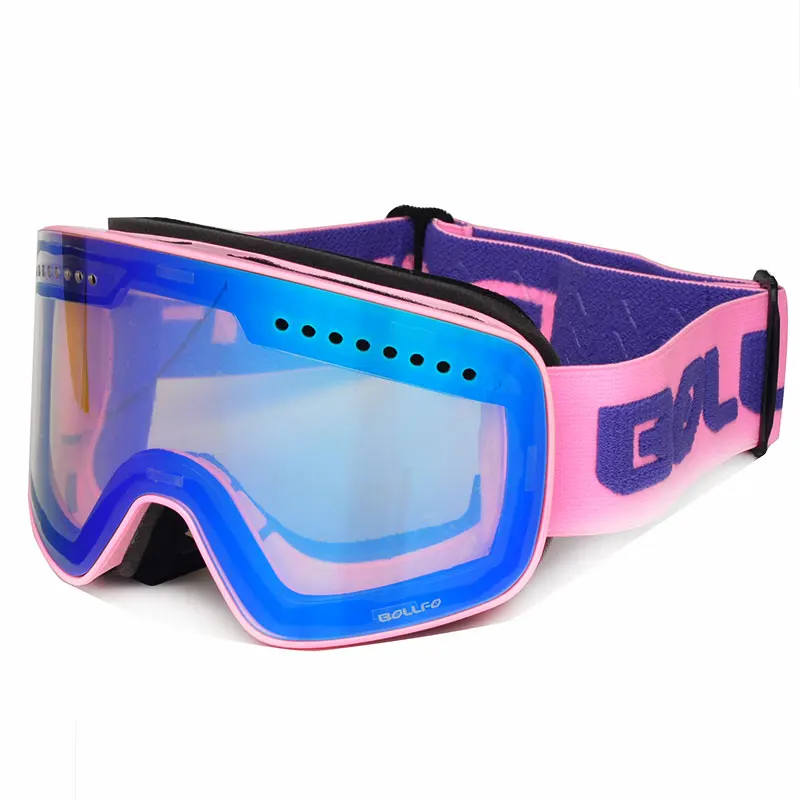 Pink Blue Магнитное соединение для катания на лыжах, сноуборде, UV400 противотуманные лыжные наглазник снежные очки для мужчин и женщин, для катания на сноуборде, зеркальные линзы, Лыжный Спорт очки - Цвет: Pink Blue