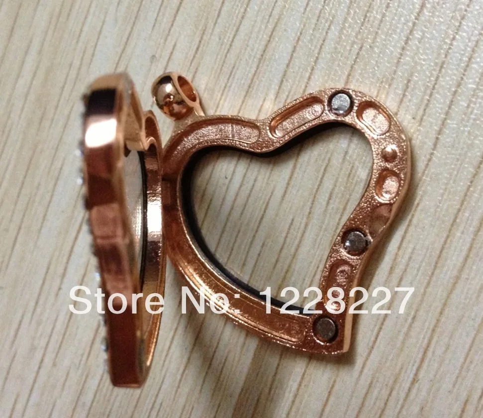 Розовое золото 30 мм в форме сердца подвески магнитный кристалл стекло память