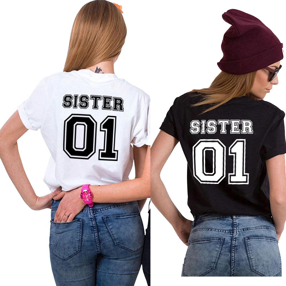 

Sister 01 Shirts Siblings Tee Women 2018 Black White Cotton T Shirt Tumblr Ins Chic Sisters T-Shirt Female Letter Fashion Tshirt