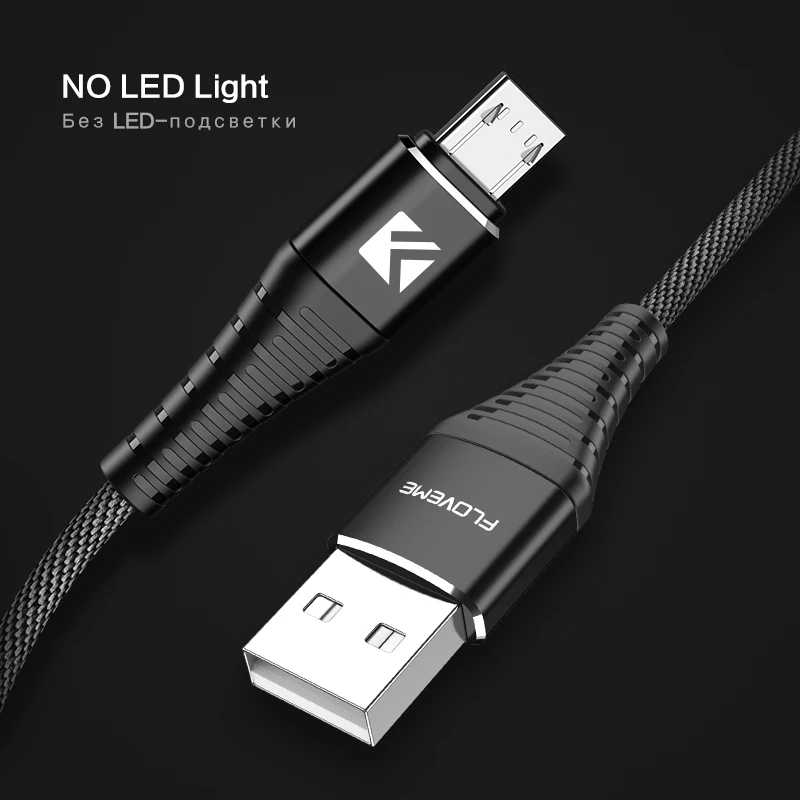 Black With No LED FLOVEME светодио дный Micro USB кабель для samsung S7 S6 край 1 м освещения данных Зарядка USB Зарядное устройство кабель для Xiaomi Redmi 4X Note4 адаптер кабель micro usb зарядное устройство usb кабель usb micro usb - Цвет: Black With No LED