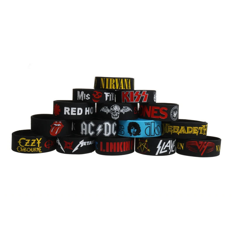 50 шт./лот рок браслеты силиконовые широкого размера панк и жесткие металлические