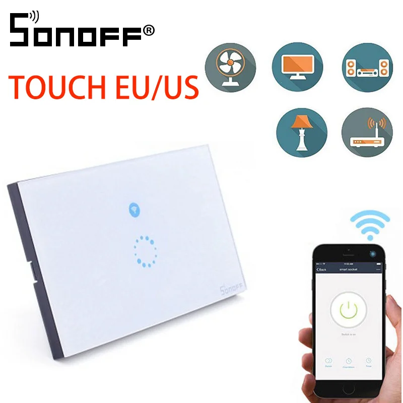 Sonoff Touch EU US Wifi настенный сенсорный выключатель 1 банда 1 способ беспроводной пульт дистанционного управления ламповое реле приложение Управление работает с Alexa Google Home