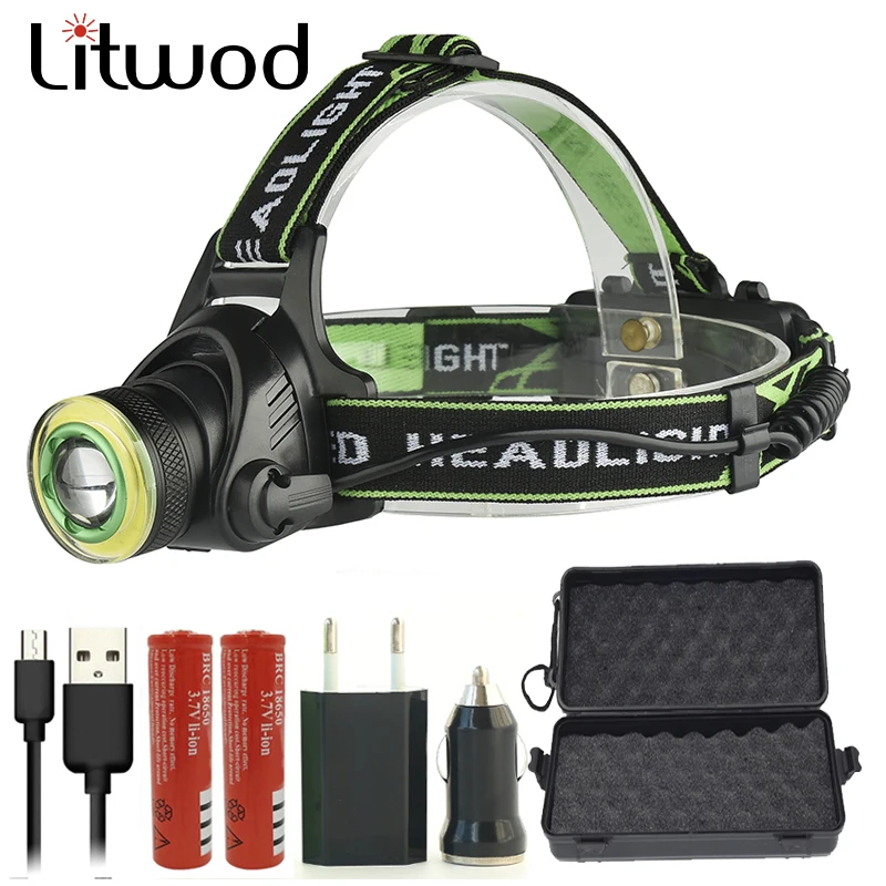 

Litwod Z207403 Led Headlamp Headlight 1000LM CREE XM-L2 T6 COB Micro USB Charger Head Lamp Portable Light Torch Lantern