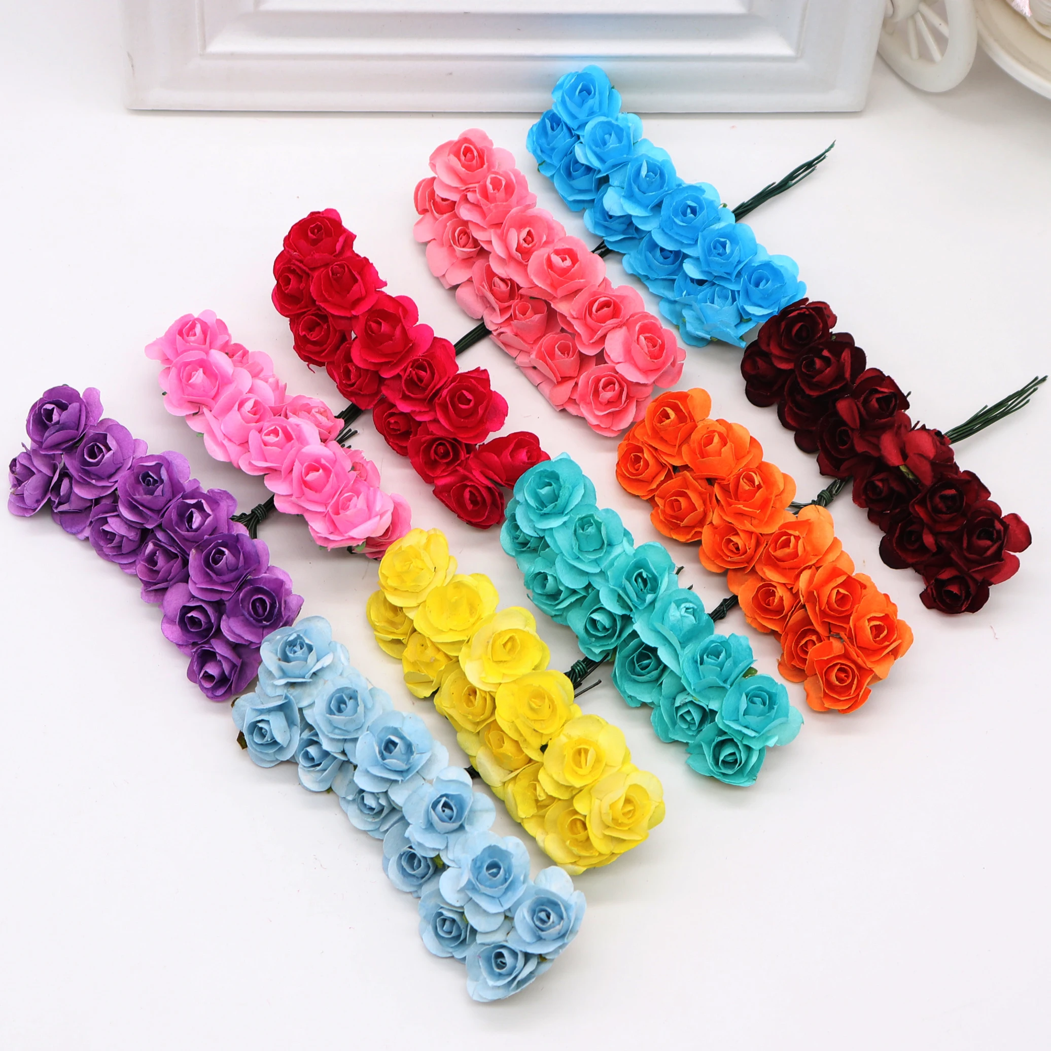 12 шт./лот искусственный цветок Мини Милая Бумага Роза ручной работы для