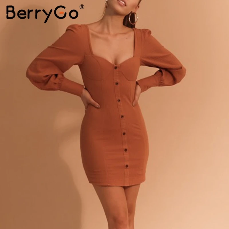 BerryGo Sexy bodycon мини-платье осень-зима 2018 Повседневная Кнопка хлопчатобумажное