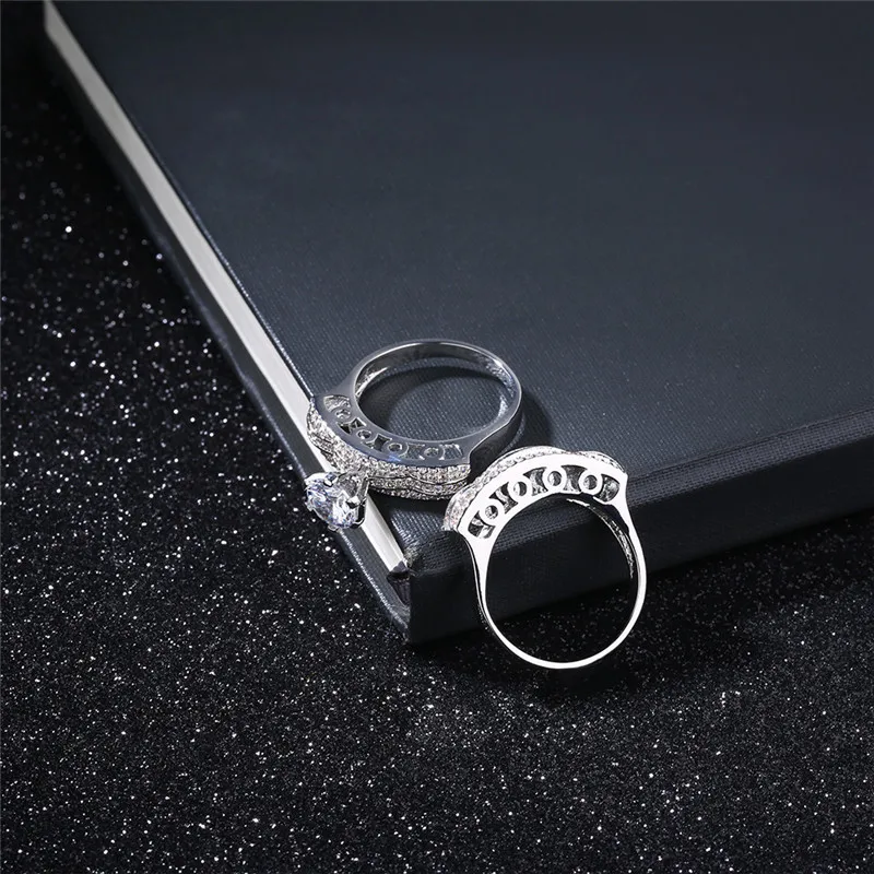 ROXI ROMAD Brand White Gold Color Double Rings For Women Three Rows Full Zircon Crystal Ring Set Wedding Bridal Jewelry Bijoux | Украшения