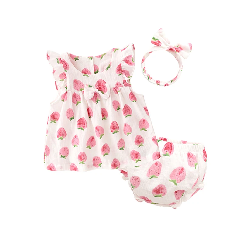 Strawberry Dress Детские комбинезоны для новорожденных, штанишки для малышей противомоскитная хлопковая газовая Одежда для новорожденных девочек летние комбинезоны-кимоно с поясом - Цвет: Strawberry Dress
