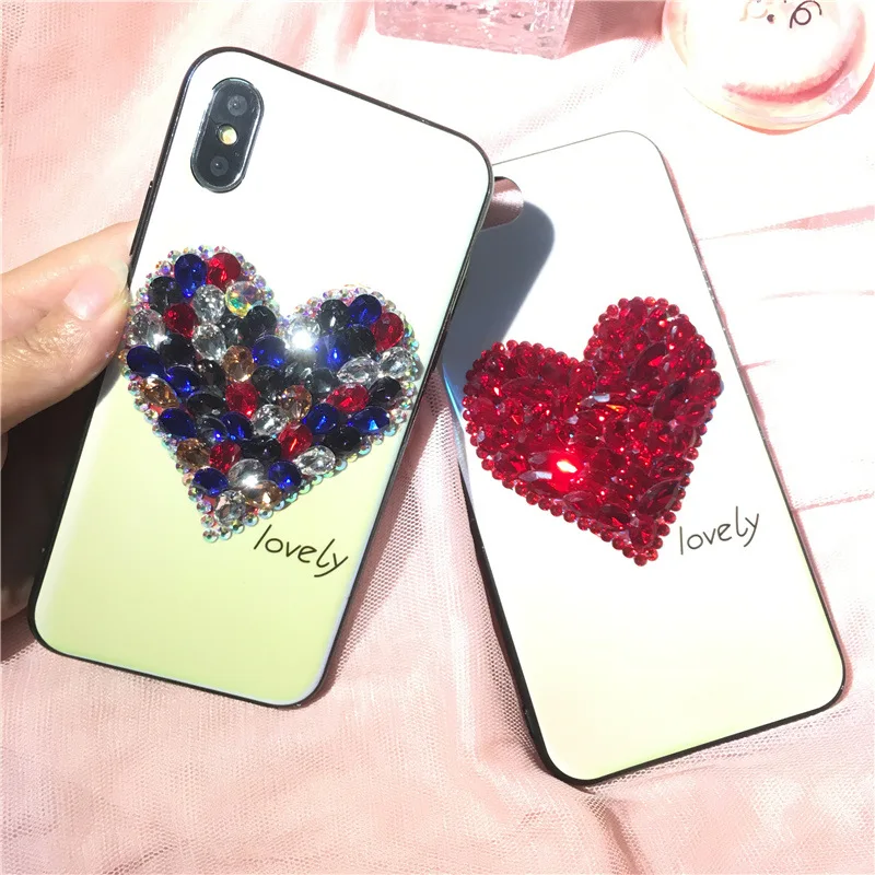 Для iPhone 6 7 8 Plus x со стразами Дело сердце любовь С кристалалми и случае модные