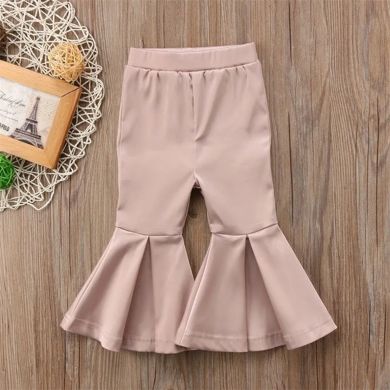 As photo shows Toddler Infant Baby Kids Girls High Waist Wide Long Flared Bell Babe Bottom Pants Solid Fashion Flare Pants 2T/3T/4T/5T/6T/7T - Цвет: As photo shows