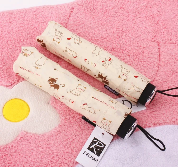 Мультяшный белый дождевой Зонт кошачий Паттен три складной Зонтик для женщин