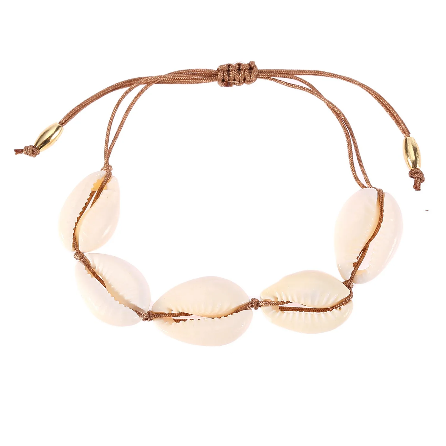 Золотой браслет в виде раковины Cowrie femme Регулируемый Бохо макраме дружбы