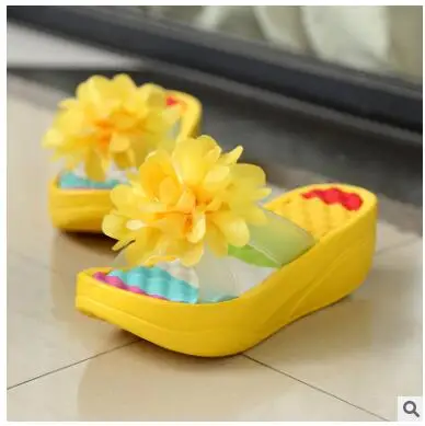 218 yellow Summer Sandals Wedges Flip Flops Platform Slippers Shoes slippers sandalia New Women Sandals Fashion Flower shoes MM-92 - Цвет: 218 yellow