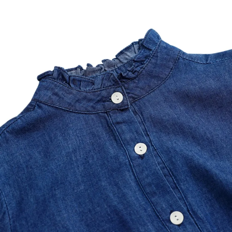 Full Sleeve Toddler Kids Dress Girl Spring Autumn Denim Mesh Patchwork Princess Comfortable For Dressing | Детская одежда и обувь
