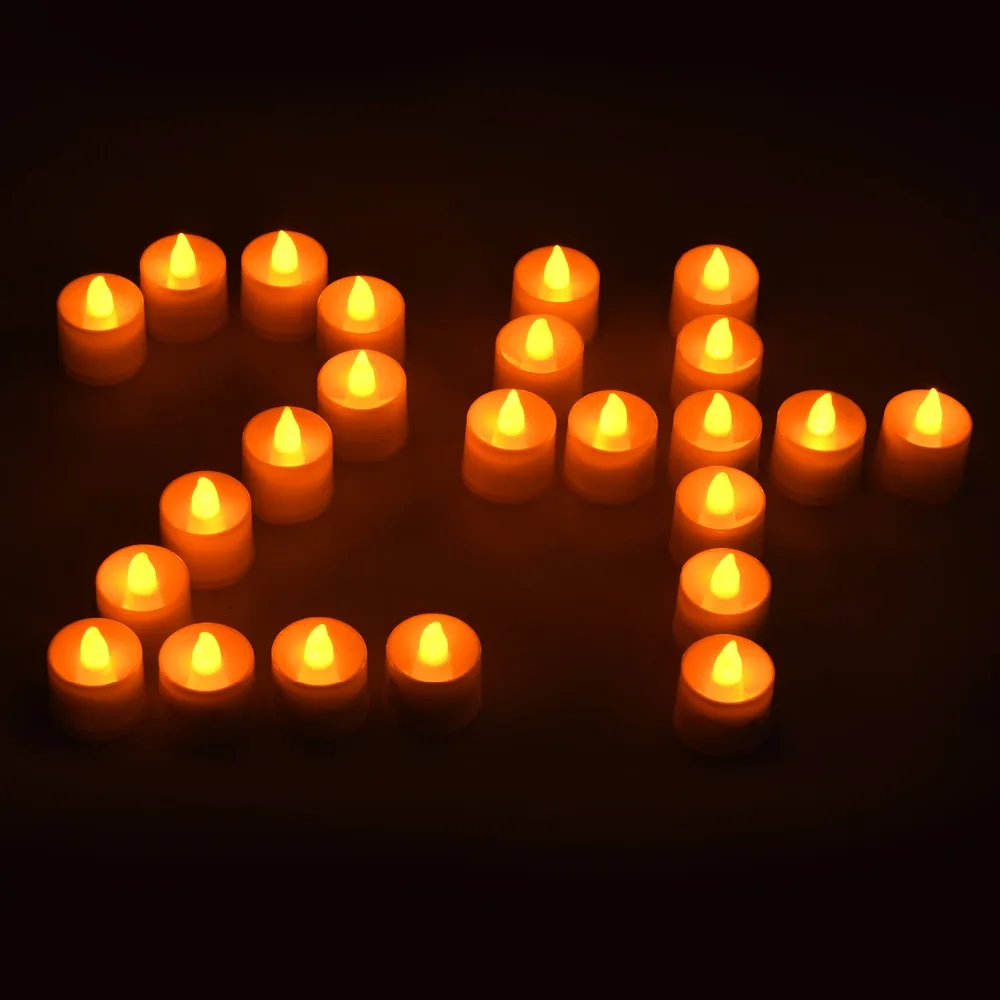 Rantion 24 шт./компл. Led лампы в форме свечи Чай огни с пультом дистанционного управления, Батарея лампы в форме свечи лампы для Одежда для свадьбы, дня рождения праздник Рождества DIY Декор