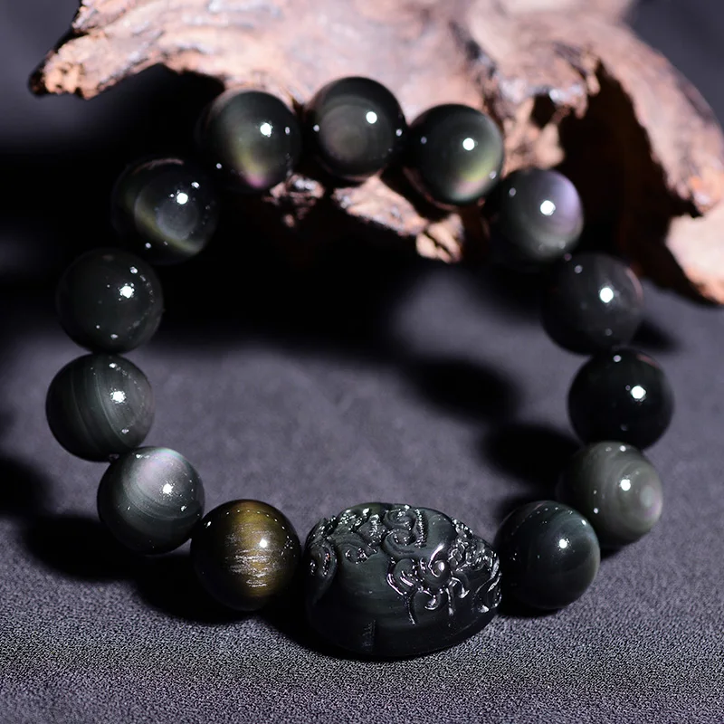 Натуральные камни обсидиановый ювелирный браслет с бусинами 3 цветов