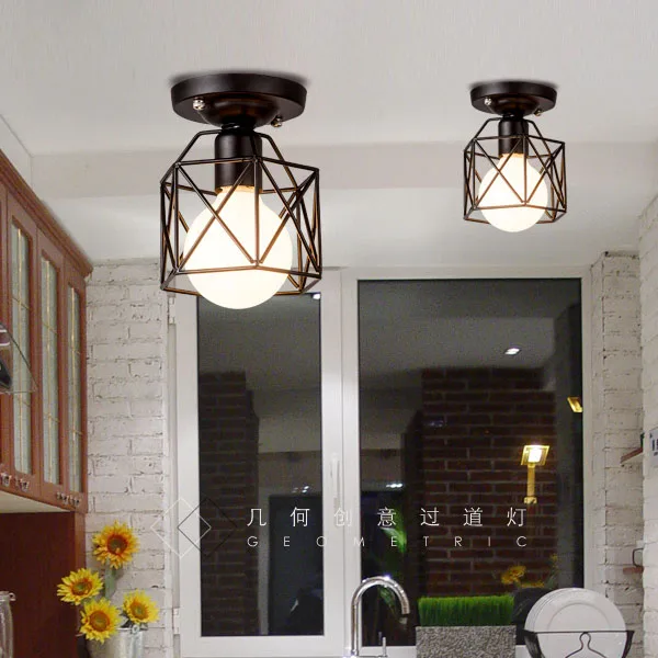 

American country Style Steel Cage Ceiling Light Corridor Ceiling Lamp entrance balcony room hall iron lamps