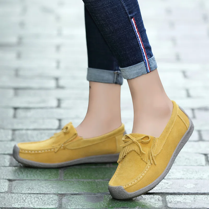 Женские замшевые лоферы на плоской подошве балетки из воловьей кожи с гибким