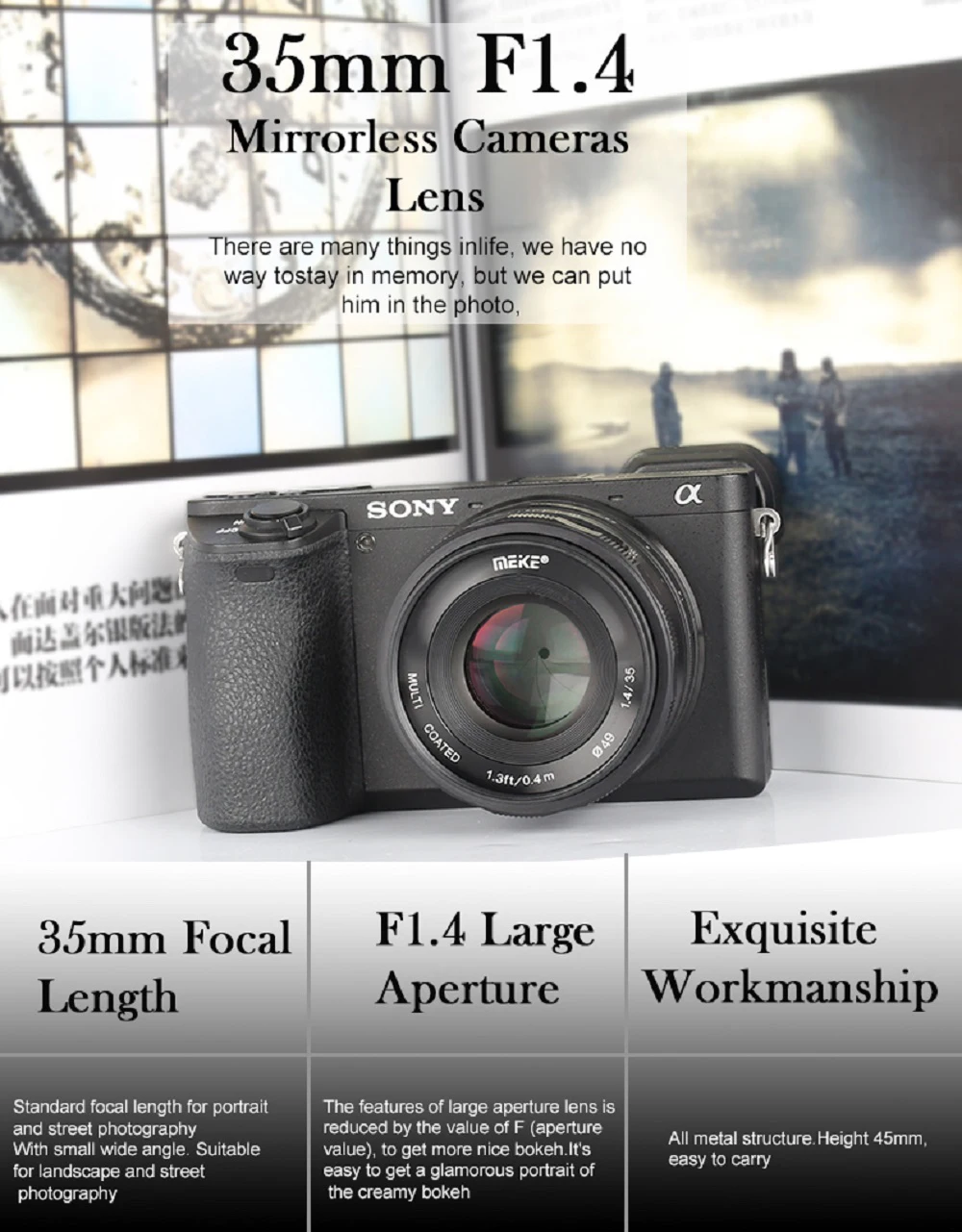 Meike 35 мм f1.4 объектив с ручным фокусом для Sony E-mount A7R A7S A6500 A7/Fuji X-T2 X-T3/Canon EOS-M M6/M4/3 беззеркальная камера+ APS-C