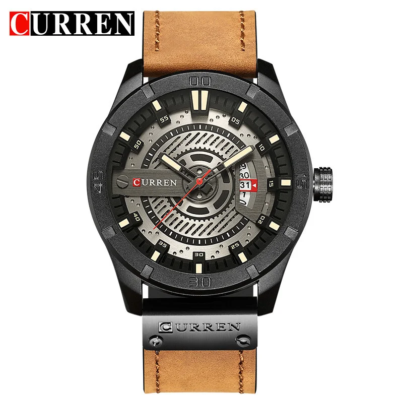 Relogio Masculino CURREN Мужские Спортивные кварцевые часы Календарь кожаный ремешок
