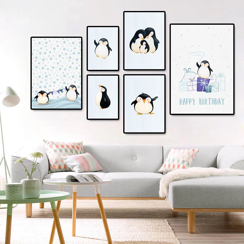 BAIUFOR Cartoon Penguin Wall Art Canvas Posters Nursery Prints Nordic Style Painting Pictures Children Baby Bedroom Decor | Дом и сад